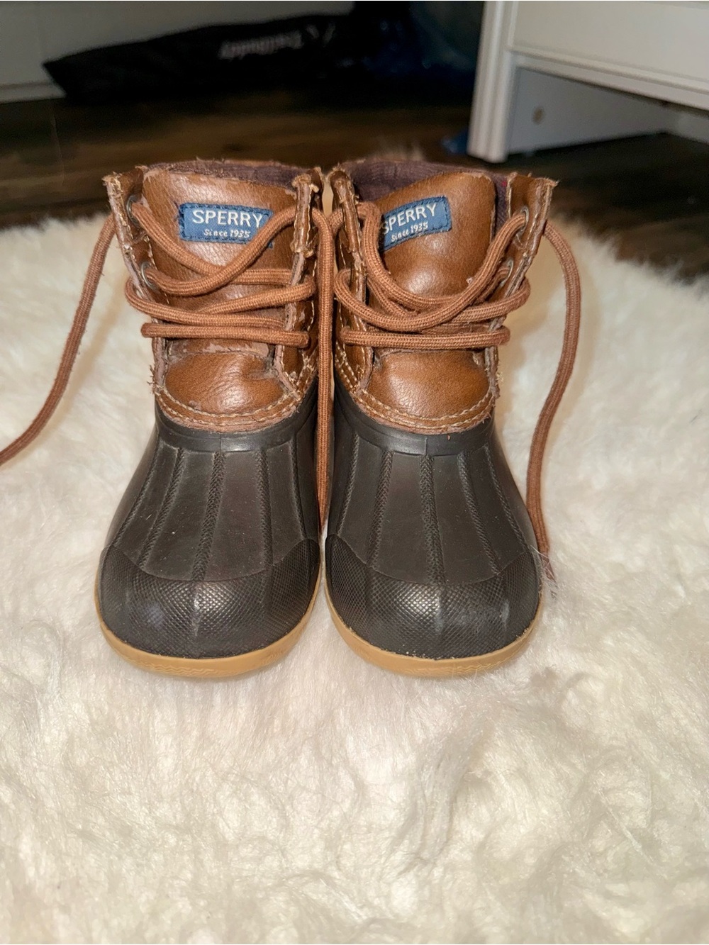 Sperry Kids Brown Leather & Black Rubber Rain Boots
